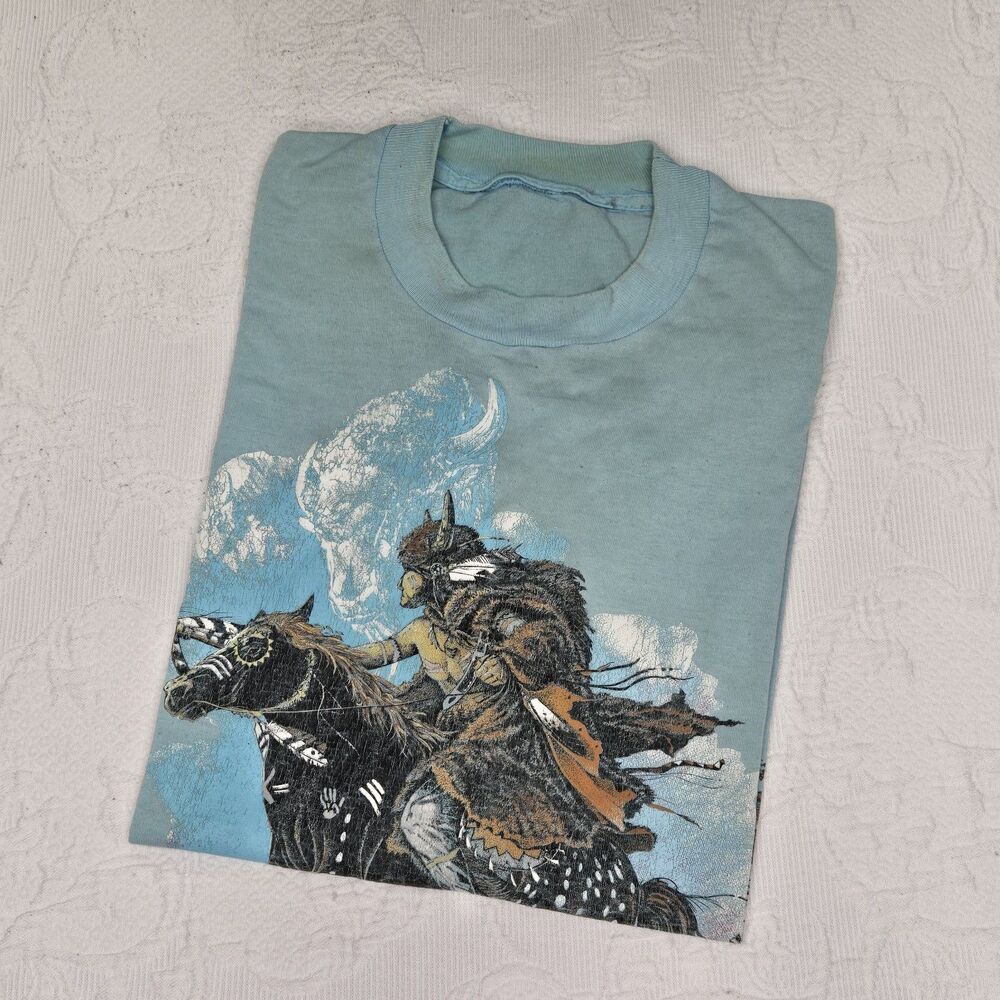 Sleeveless Native American Indian Rider Buffalo Mens Shirt XL 90s Vintage Origin